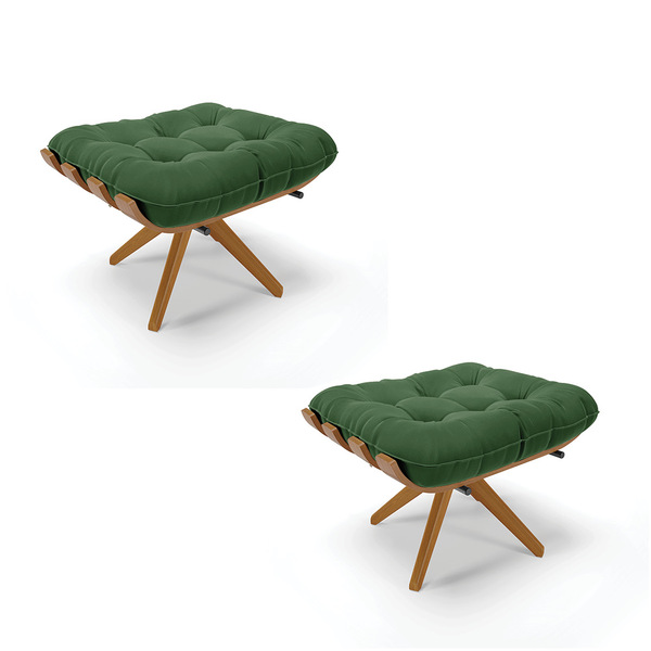Kit 02 Puffs Giratório Costela Suede Base Madeira Ma30 - D'ro
