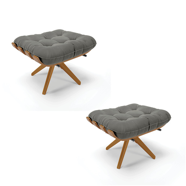 Kit 02 Puffs Giratório Costela Suede Base Madeira Ma30 - D'ro