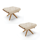 Kit 02 Puffs Giratório Costela Suede Bege Base Madeira Ma30 -