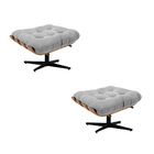 Kit 02 Puffs Giratório Costela Suede Cinza Base Cromada Preto