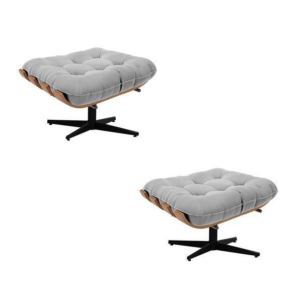 Kit 02 Puffs Giratório Costela Suede Cinza Base Cromada Preto