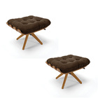 Kit 02 Puffs Giratório Costela Suede Marrom Base Madeira Ma30