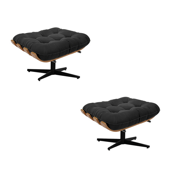 Kit 02 Puffs Giratório Costela Suede Preto Base Cromada Preto