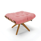 Kit 02 Puffs Giratório Costela Suede Rosê Base Madeira Ma30 -