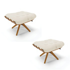 Kit 02 Puffs Giratório Costela Veludo Bege Base Madeira Ma30