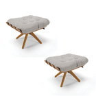 Kit 02 Puffs Giratório Costela Veludo Cinza Base Madeira Ma30