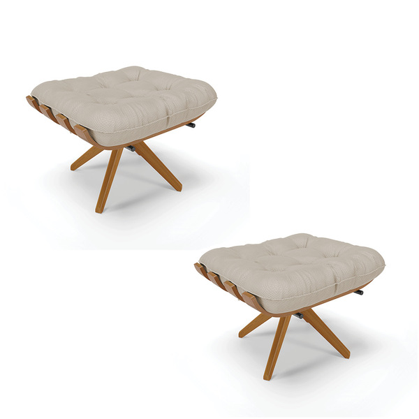 Kit 02 Puffs Giratório Costela Veludo Prata A130 Luxo Base Ma