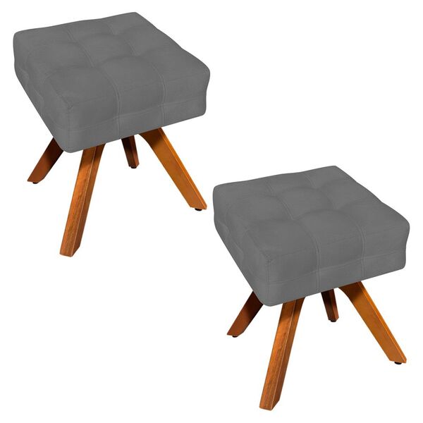 Kit 02 Puffs Giratório Elisa Suede Base Madeira Mm30 D03 - D'