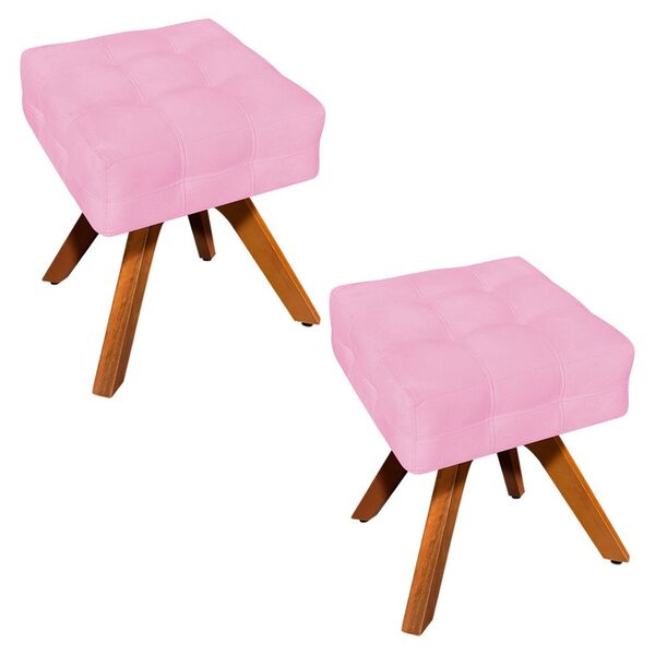 Kit 02 Puffs Giratório Elisa Suede Base Madeira Mm30 D03 - D'