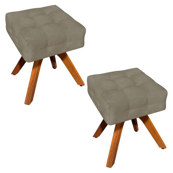 Kit 02 Puffs Giratório Elisa Suede Base Madeira Mm30 D03 - D'