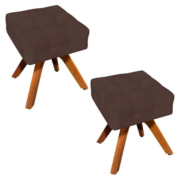 Kit 02 Puffs Giratório Elisa Suede Base Madeira Mm30 D03 - D'