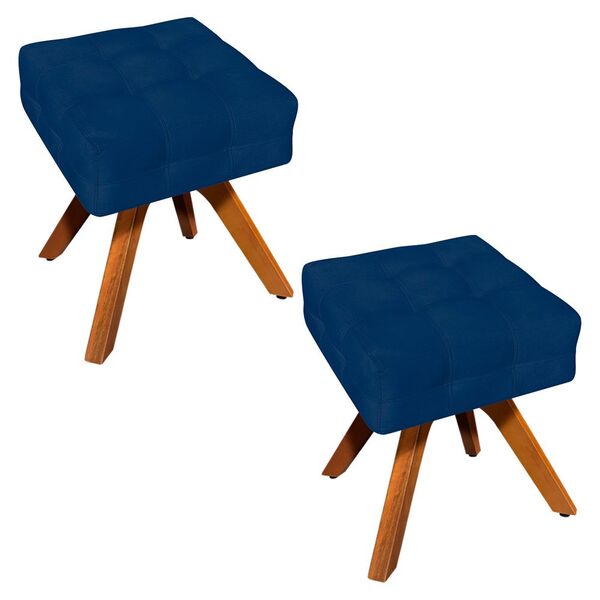 Kit 02 Puffs Giratório Elisa Suede Base Madeira Mm30 D03 - D'