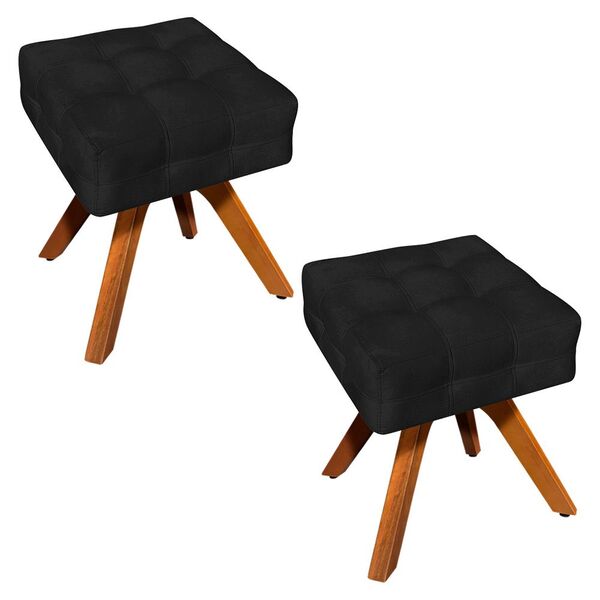 Kit 02 Puffs Giratório Elisa Suede Base Madeira Mm30 D03 - D'