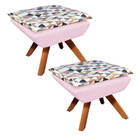 Kit 02 Puffs Giratório Opala Composê D87 Com Suede Base Madei