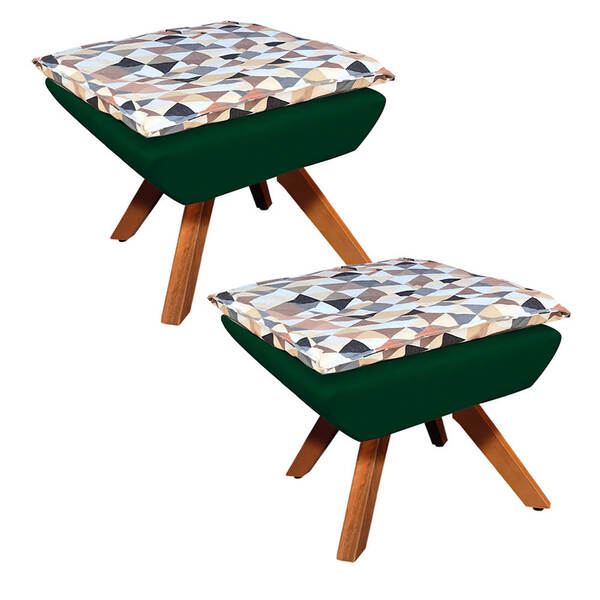 Kit 02 Puffs Giratório Opala Composê D87 Com Suede Base Madei