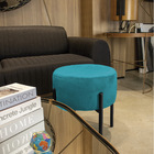 Kit 02 Puffs Iron Suede Azul Turquesa Base Preto Palito D'ros