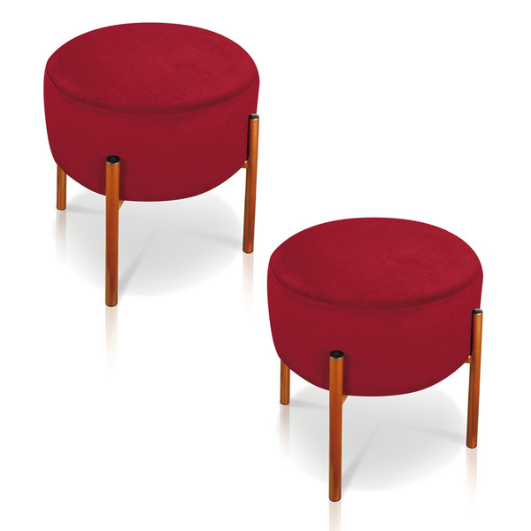 Kit 02 Puffs Iron Suede Base Metálica Cobre - D'rossi - Verme