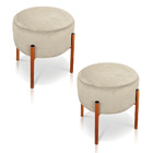 Kit 02 Puffs Iron Suede Bege Base Metálica Cobre