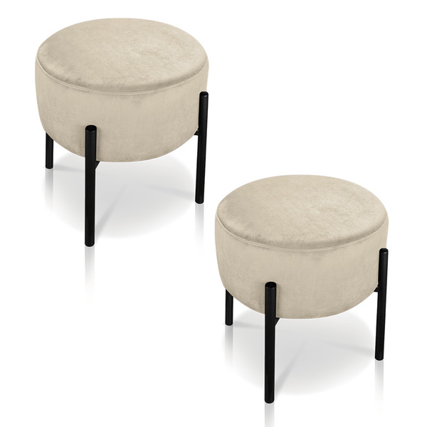 Kit 02 Puffs Iron Suede Bege Base Preto Palito