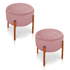 Kit 02 Puffs Iron Suede Rosê Base Metálica Cobre