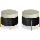 Kit 02 Puffs Lewis 45x45 Cm Pés Mustard Veludo Preto/veludo C