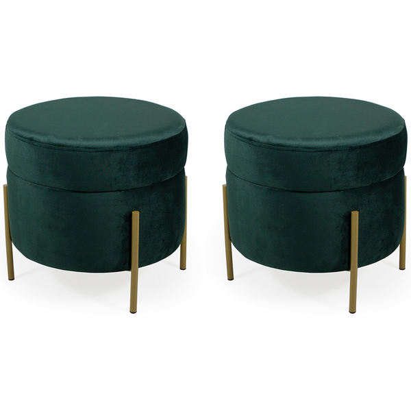 Kit 02 Puffs Lewis 45x45 Cm Pés Mustard Veludo Verde - Casaep