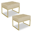 Kit 02 Puffs Lisa Linho Base Metálica Industrial Dourado - Pa
