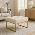 Kit 02 Puffs Lisa Linho Base Metálica Industrial Dourado - Pa