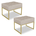 Kit 02 Puffs Lisa Linho Base Metálica Industrial Dourado - Pa