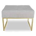 Kit 02 Puffs Lisa Linho Cinza Base Metálica Industrial Dourad