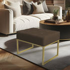 Kit 02 Puffs Lisa Linho Marrom Base Metálica Industrial Doura