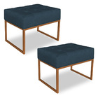 Kit 02 Puffs Lisa Suede Azul Marinho Base Metálica Industrial