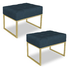 Kit 02 Puffs Lisa Suede Azul Marinho Base Metálica Industrial