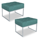 Kit 02 Puffs Lisa Suede Azul Turquesa Base Metálica Industria
