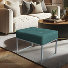 Kit 02 Puffs Lisa Suede Azul Turquesa Base Metálica Industria