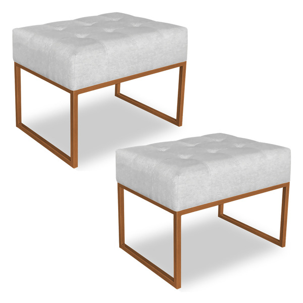 Kit 02 Puffs Lisa Suede Base Metálica Industrial Cobre - Pall