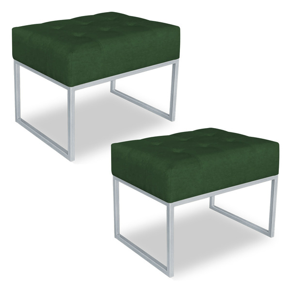 Kit 02 Puffs Lisa Suede Base Metálica Industrial Prata - Pall