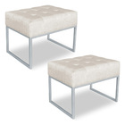 Kit 02 Puffs Lisa Suede Base Metálica Industrial Prata - Pall