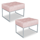 Kit 02 Puffs Lisa Suede Base Metálica Industrial Prata - Pall