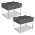Kit 02 Puffs Lisa Suede Grafite Base Metálica Industrial Prat
