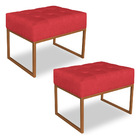 Kit 02 Puffs Lisa Suede Vermelho Base Metálica Industrial Cob