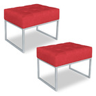Kit 02 Puffs Lisa Suede Vermelho Base Metálica Industrial Pra