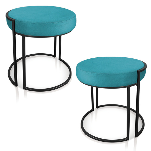 Kit 02 Puffs Love Suede Azul Turquesa Base Industrial Preto -