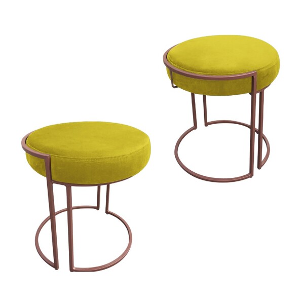 Kit 02 Puffs Love Suede Base Cobre D'rossi - Amarelo