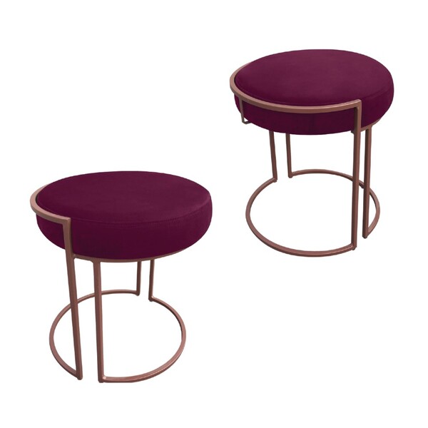 Kit 02 Puffs Love Suede Base Cobre D'rossi - Vinho