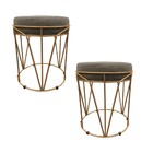 Kit 02 Puffs Multiuso Com Mesa Babu 2 Em 1 Suede Base Dourado