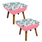 Kit 02 Puffs Opala Composê Suede Com Estampado Traçado Azul D