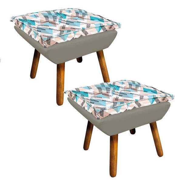 Kit 02 Puffs Opala Composê Suede Marrom Rato Com Estampado Tr