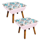 Kit 02 Puffs Opala Composê Suede Rosa Bebê Com Estampado Traç