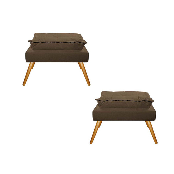 Kit 02 Puffs Opala Palito Mel Suede Marrom - Amarena Móveis